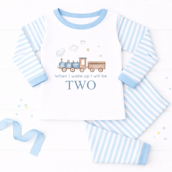 Personalised Train Blue Second Birthday Pyjamas