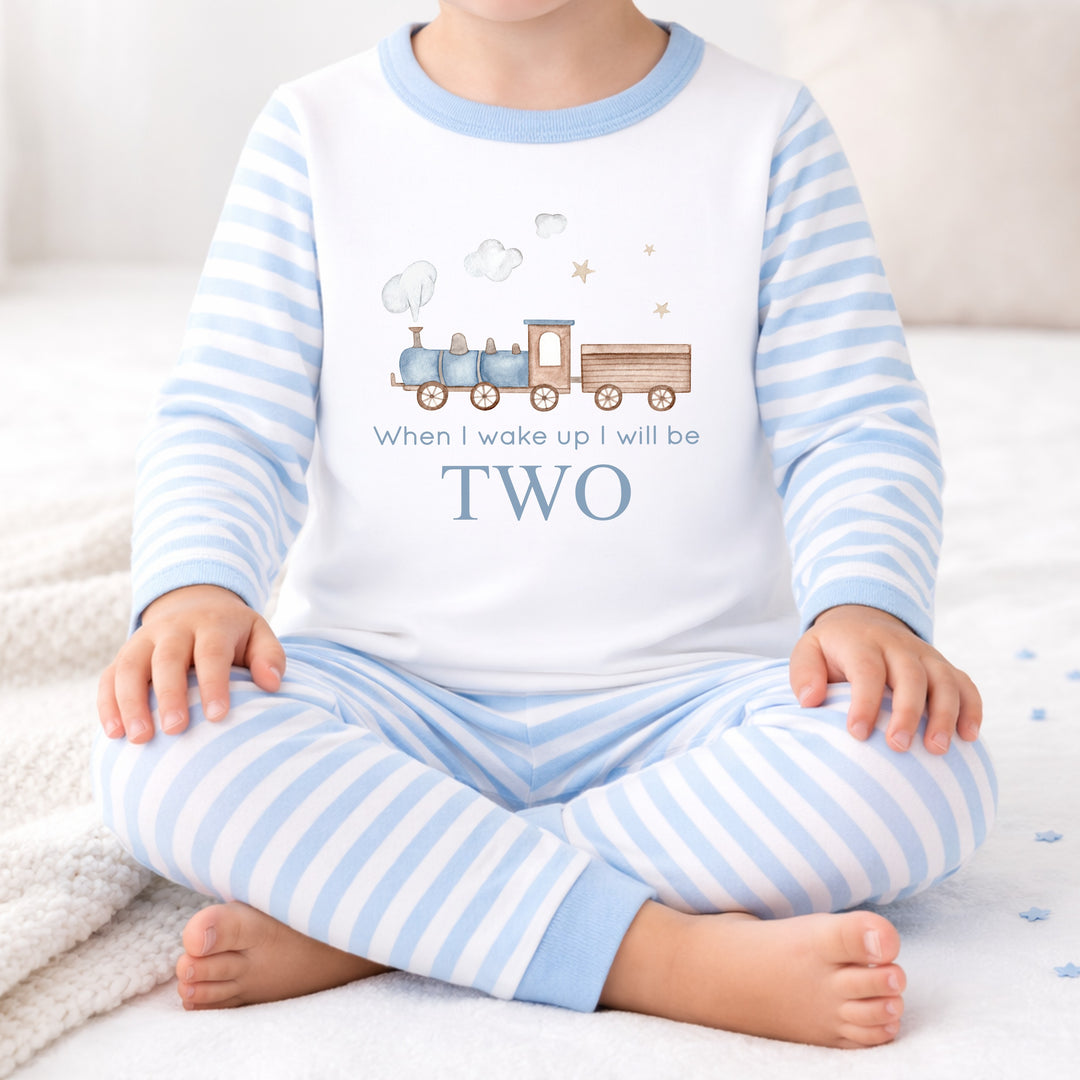 Personalised Train Blue Second Birthday Pyjamas