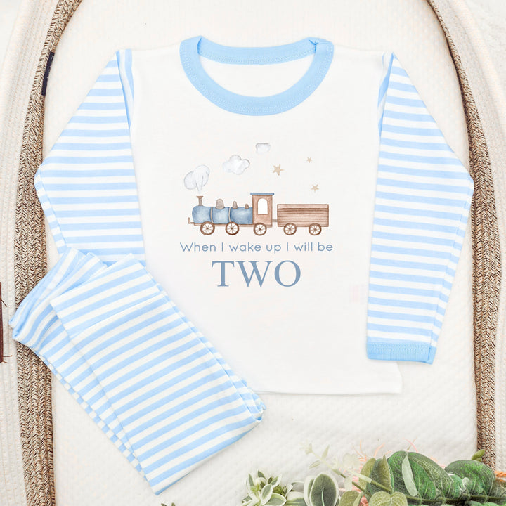 Personalised Train Blue Second Birthday Pyjamas