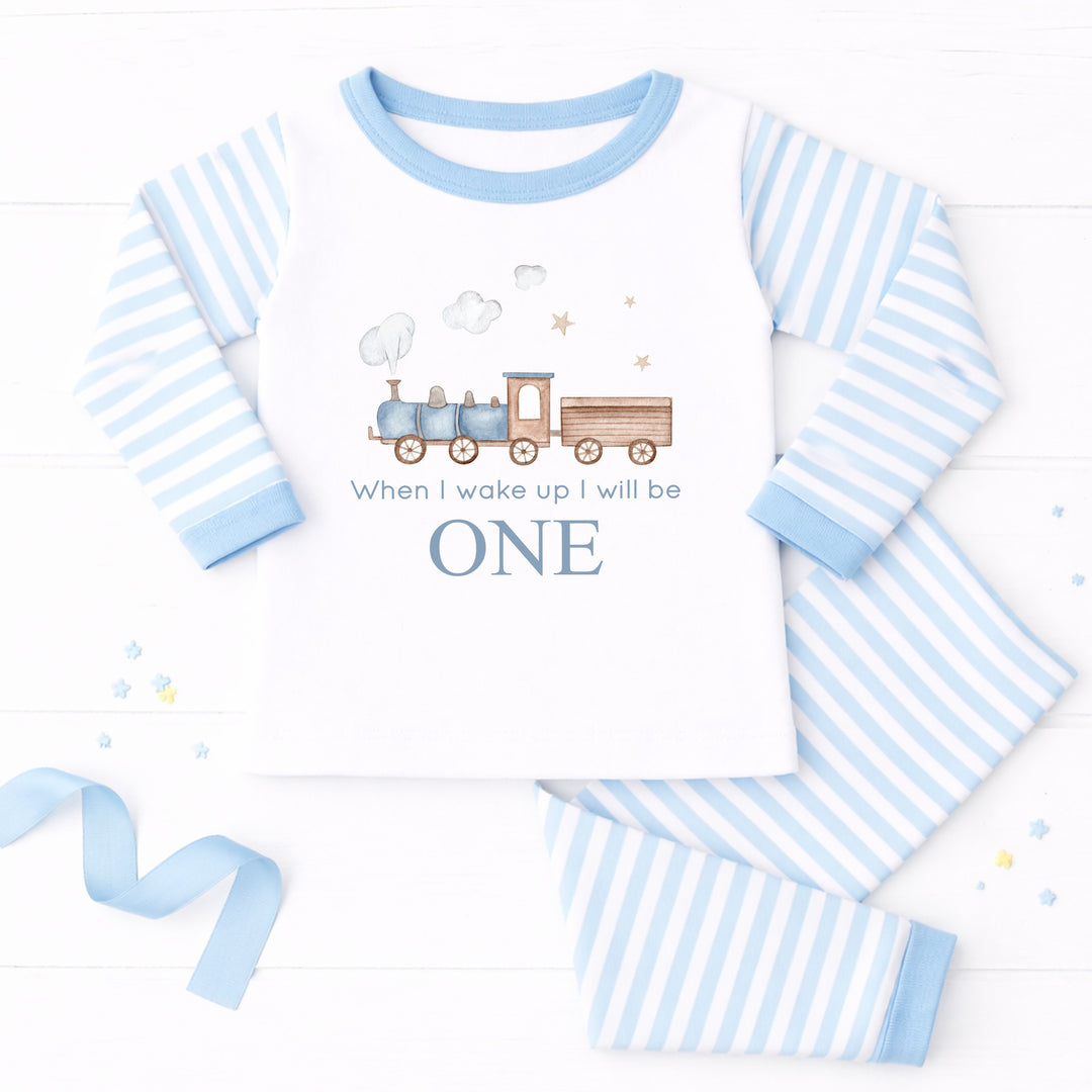 Blue Train When I Wake Up I Will Be One First Birthday Pyjamas