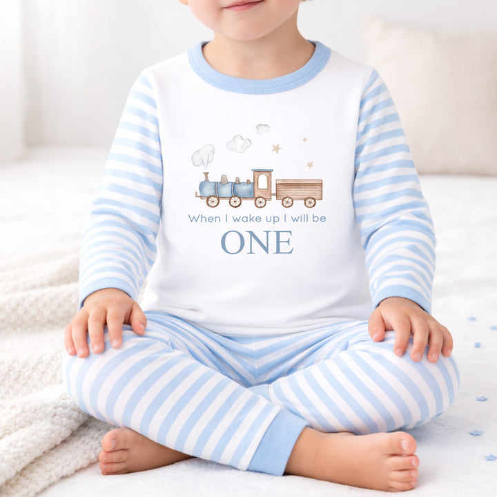 Blue Train When I Wake Up I Will Be One First Birthday Pyjamas