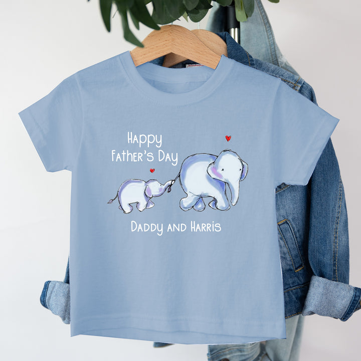 Happy Father's Day Blue Elephant Coloured T-shirt