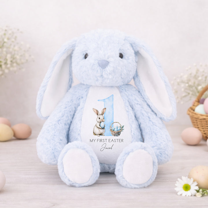 Personalised Blue Easter Basket White Bunny My 1st Easter Teddy