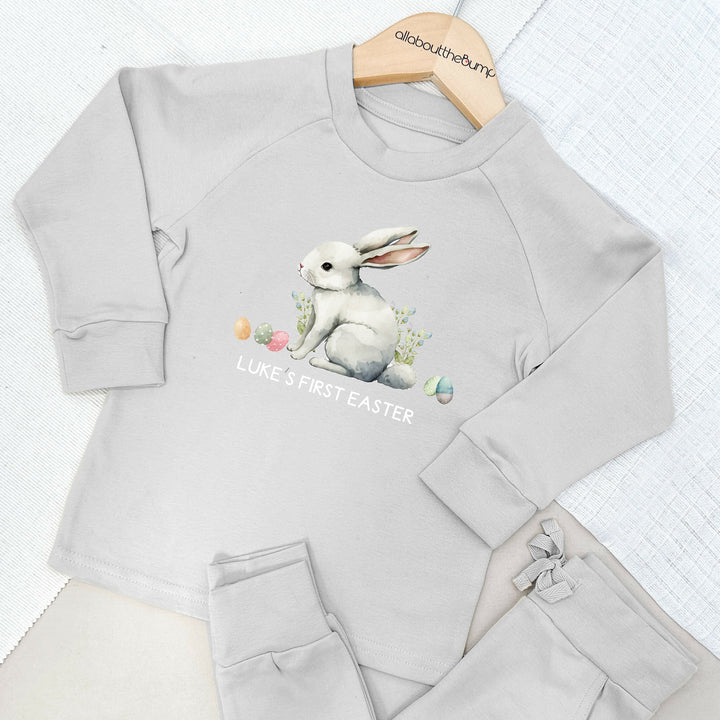 Personalised White Easter Bunny Lightweight Cotton Tracksuit