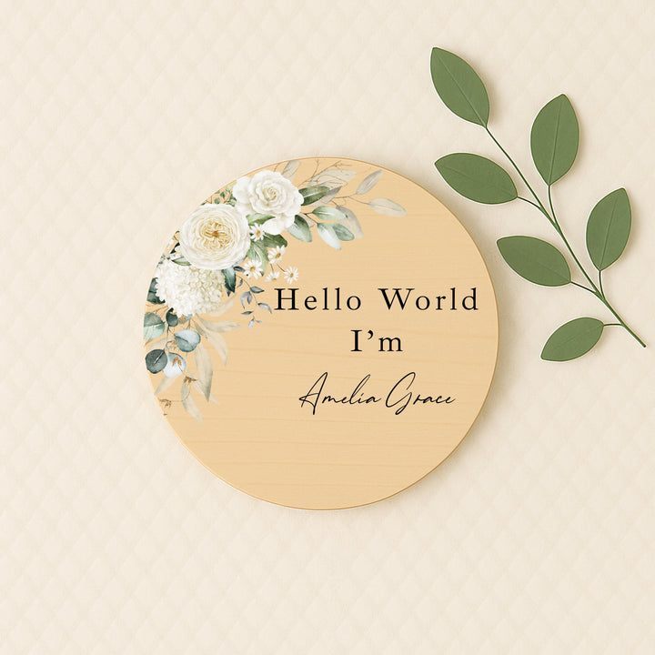 Personalised Floral Wooden Announcement Plaque