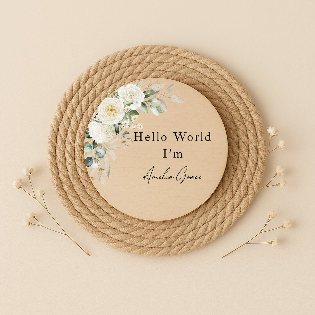 Personalised Floral Wooden Announcement Plaque