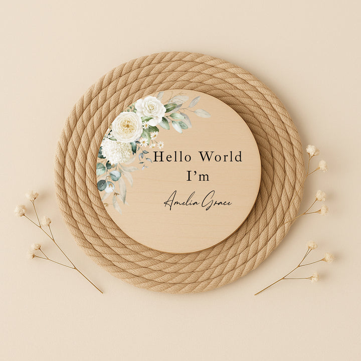 Personalised Floral Wooden Announcement Plaque