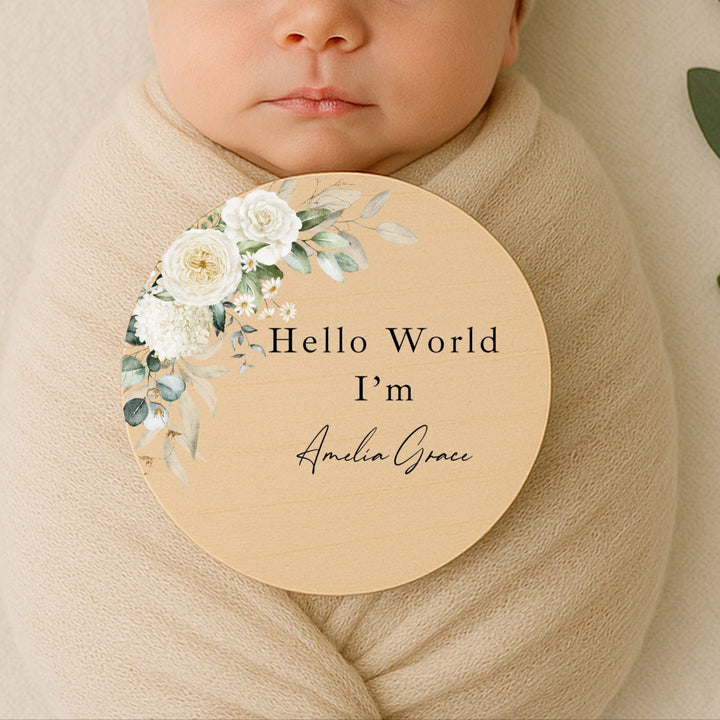 Personalised Floral Wooden Announcement Plaque