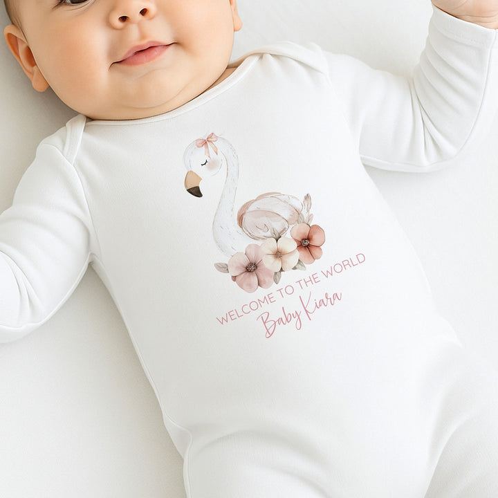 Personalised Welcome To The World Swan Baby Grow or Vest