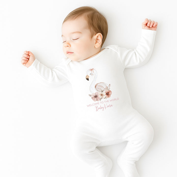 Personalised Welcome To The World Swan Baby Grow or Vest