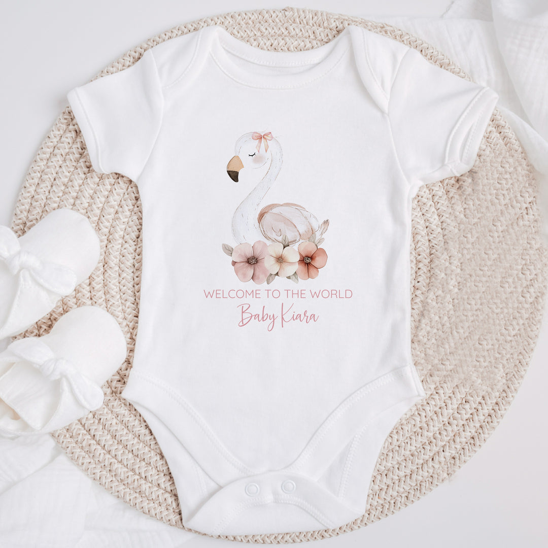 Personalised Welcome To The World Swan Baby Grow or Vest