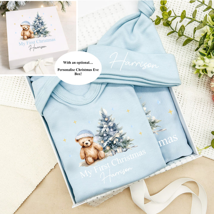 Personalised Blue Teddy Christmas Clothing Gift Set