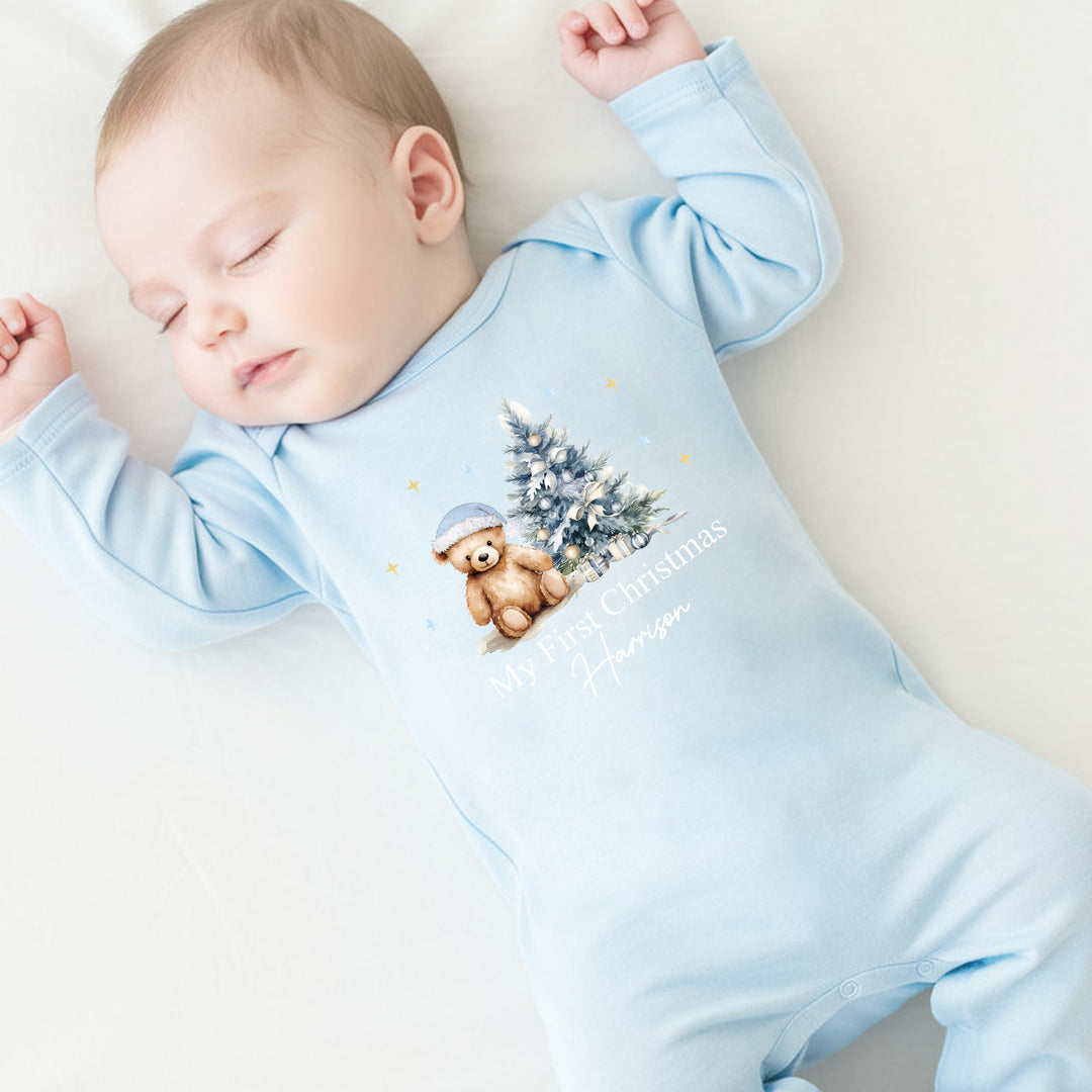 Personalised Blue Teddy Christmas Clothing Gift Set