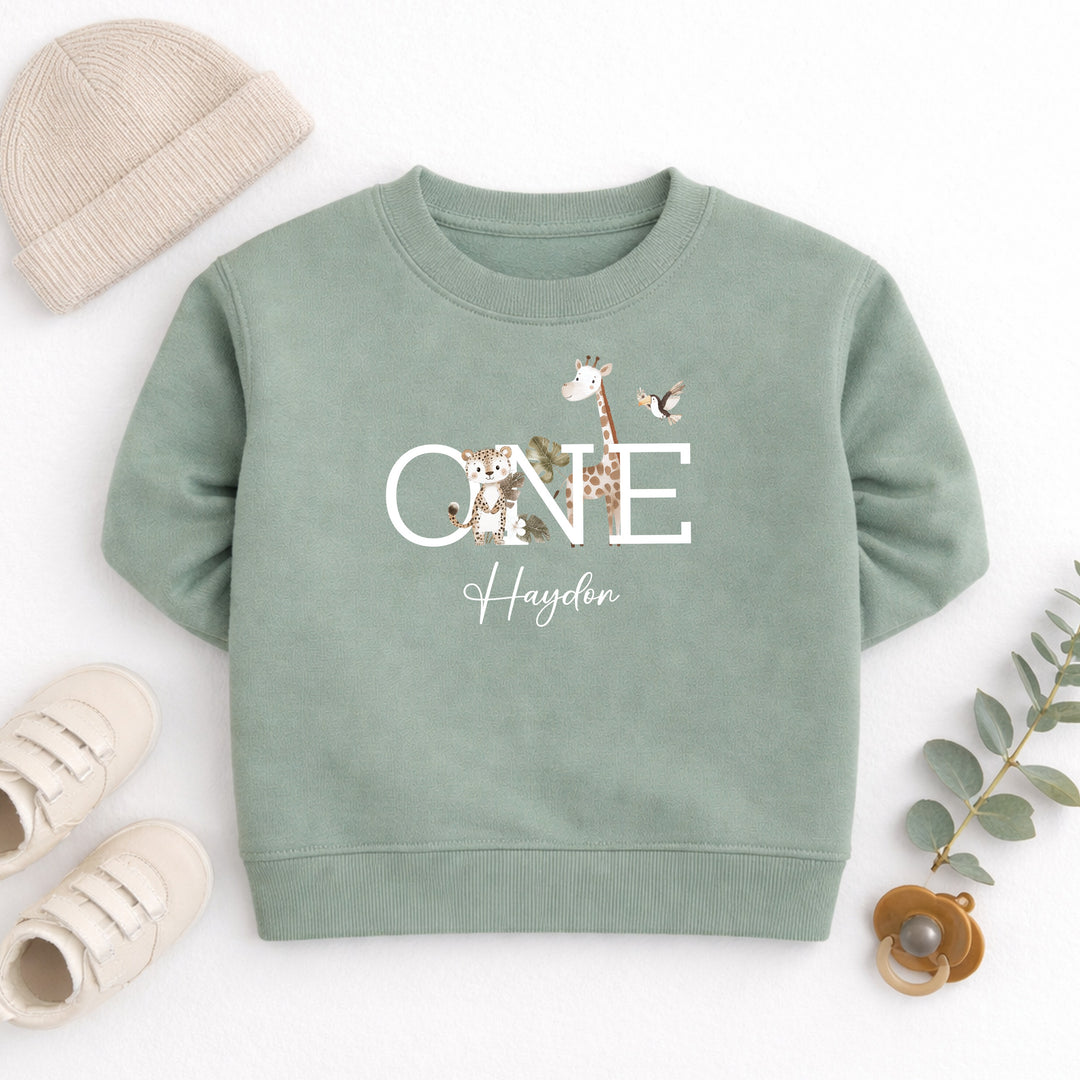Personalised Safari Jungle One First Birthday Jumper