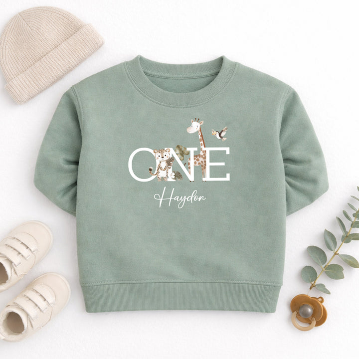 Personalised Safari Jungle One First Birthday Jumper