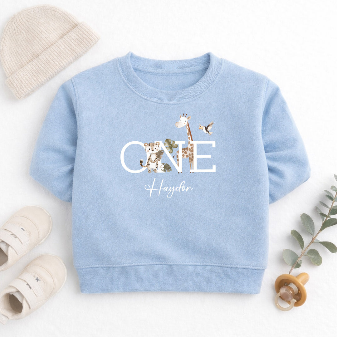 Personalised Safari Jungle One First Birthday Jumper