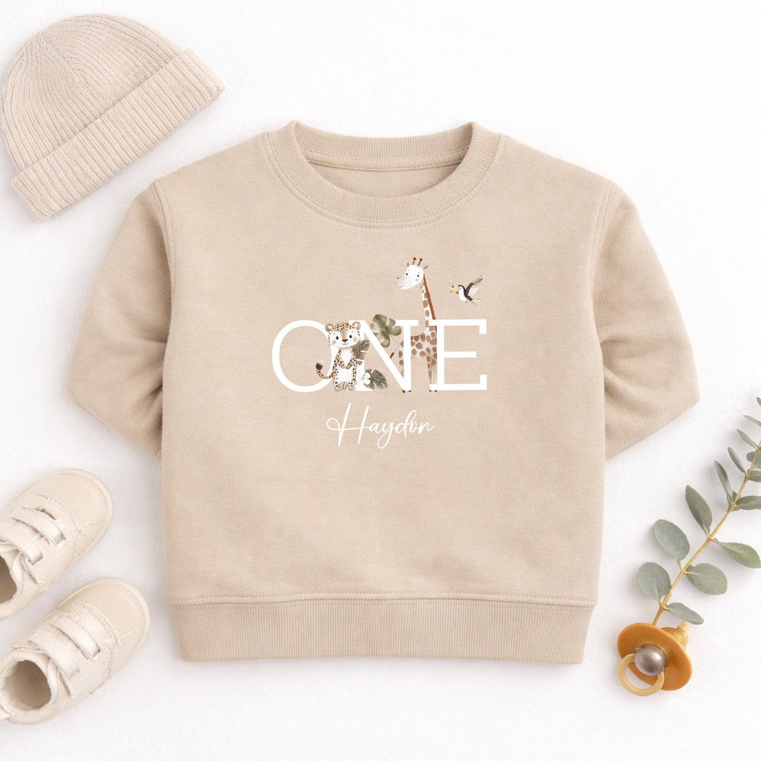 Personalised Safari Jungle One First Birthday Jumper