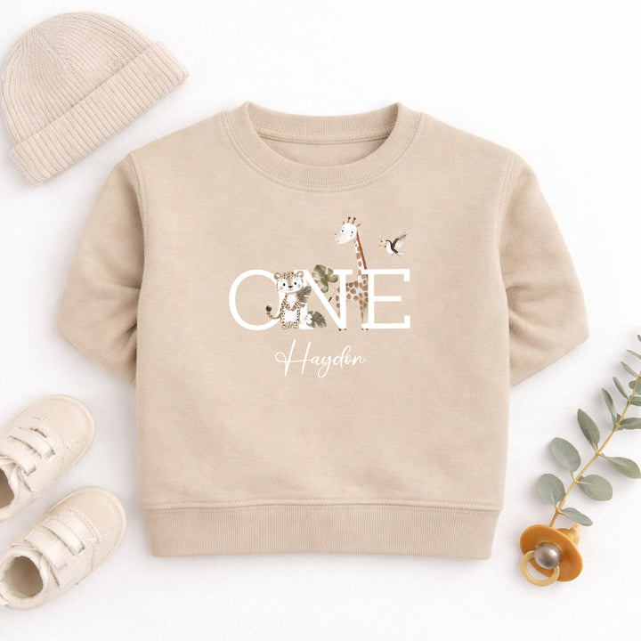 Personalised Safari Jungle One First Birthday Jumper