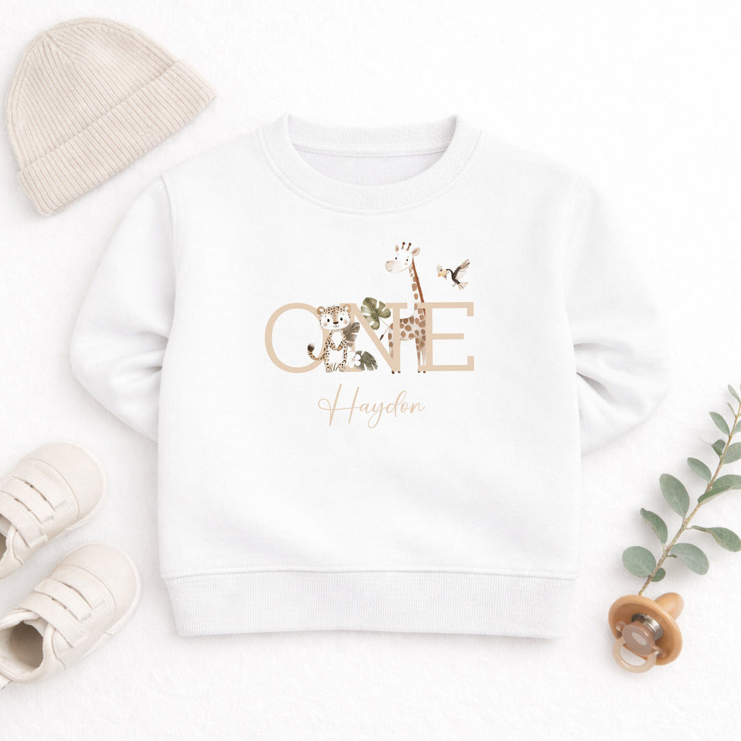Personalised Safari Jungle One First Birthday Jumper