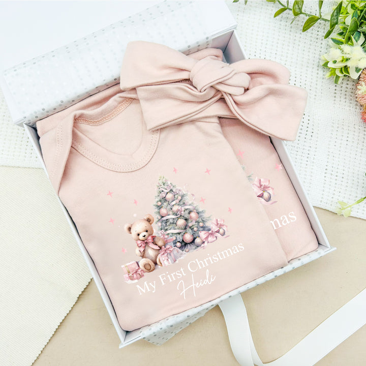 Personalised Pink Teddy Christmas Clothing Gift Set