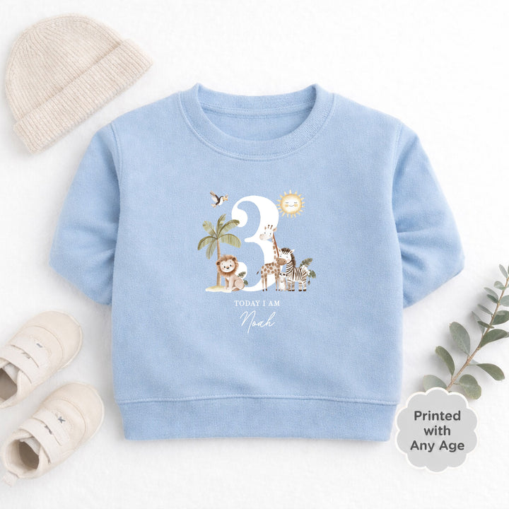Personalised Safari Jungle Today I Am Any Age Birthday Jumper