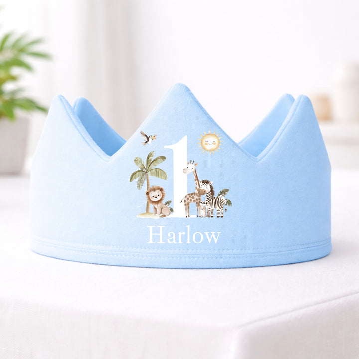 Personalised Blue Safari First Birthday Crown