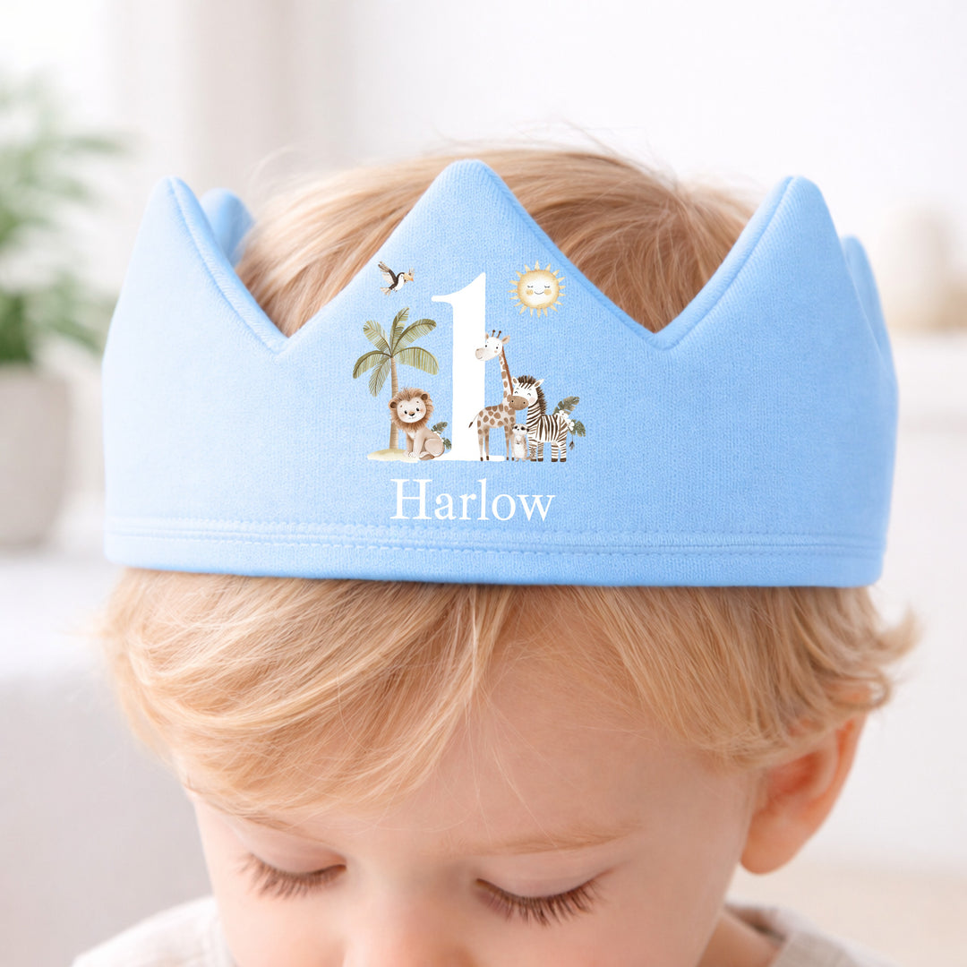 Personalised Blue Safari First Birthday Crown