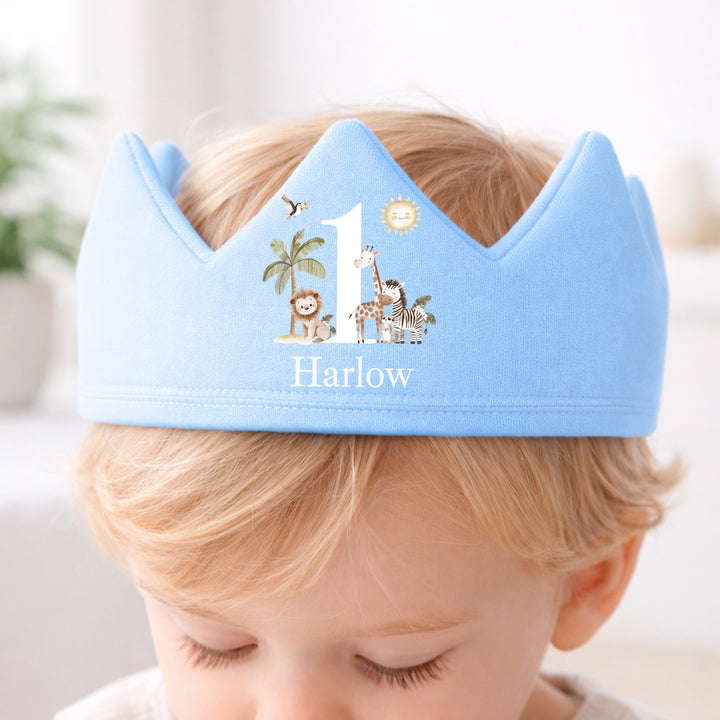 Personalised Blue Safari First Birthday Crown