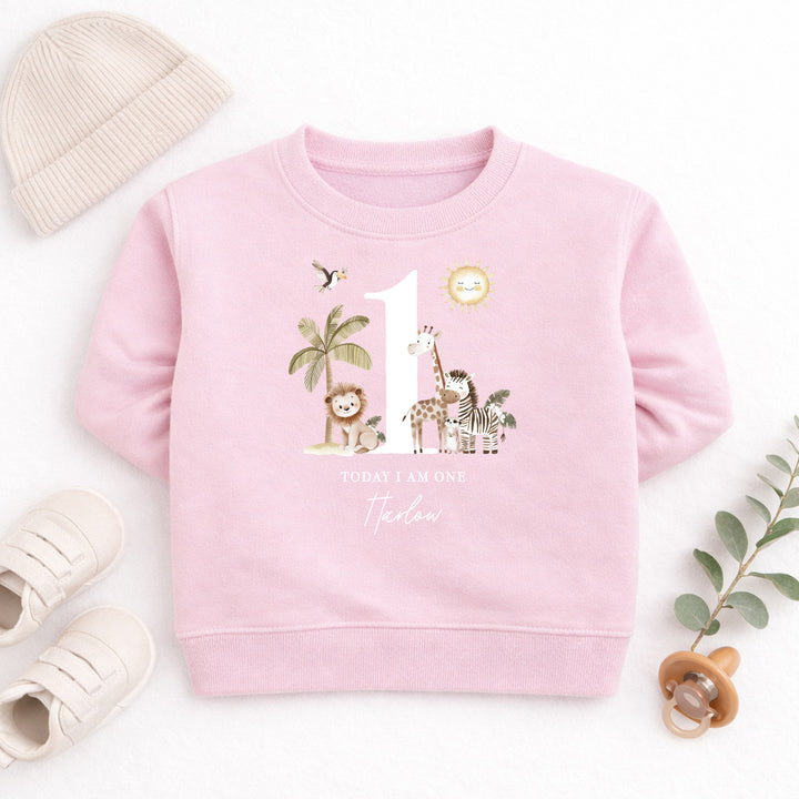 Personalised Safari Jungle Today I Am One First Birthday Jumper