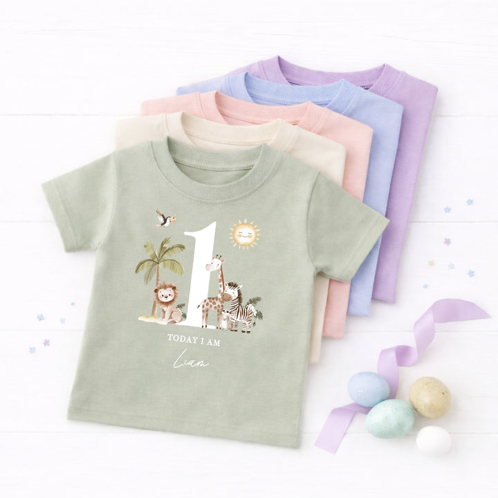 Personalised Safari Today I am One Birthday T-Shirt