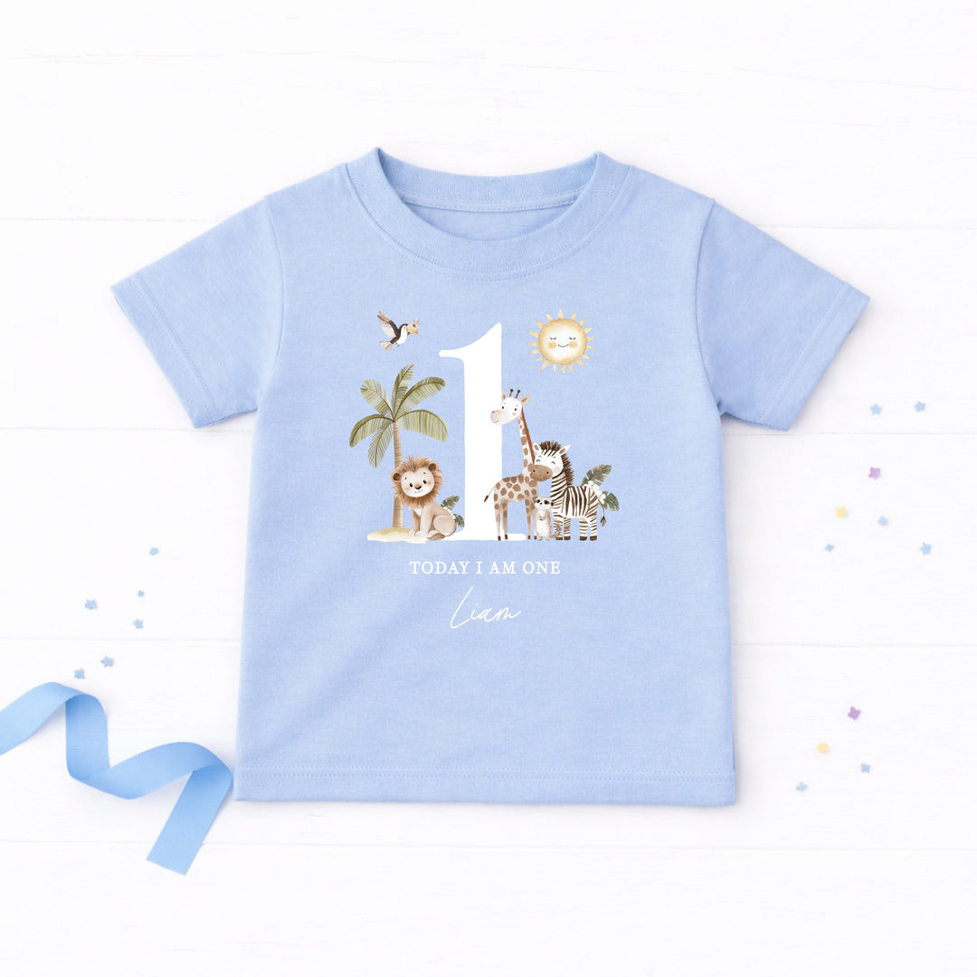 Personalised Safari Today I am One Birthday T-Shirt