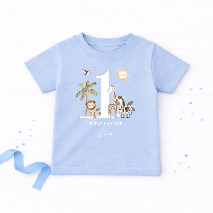 Personalised Safari Today I am One Birthday T-Shirt