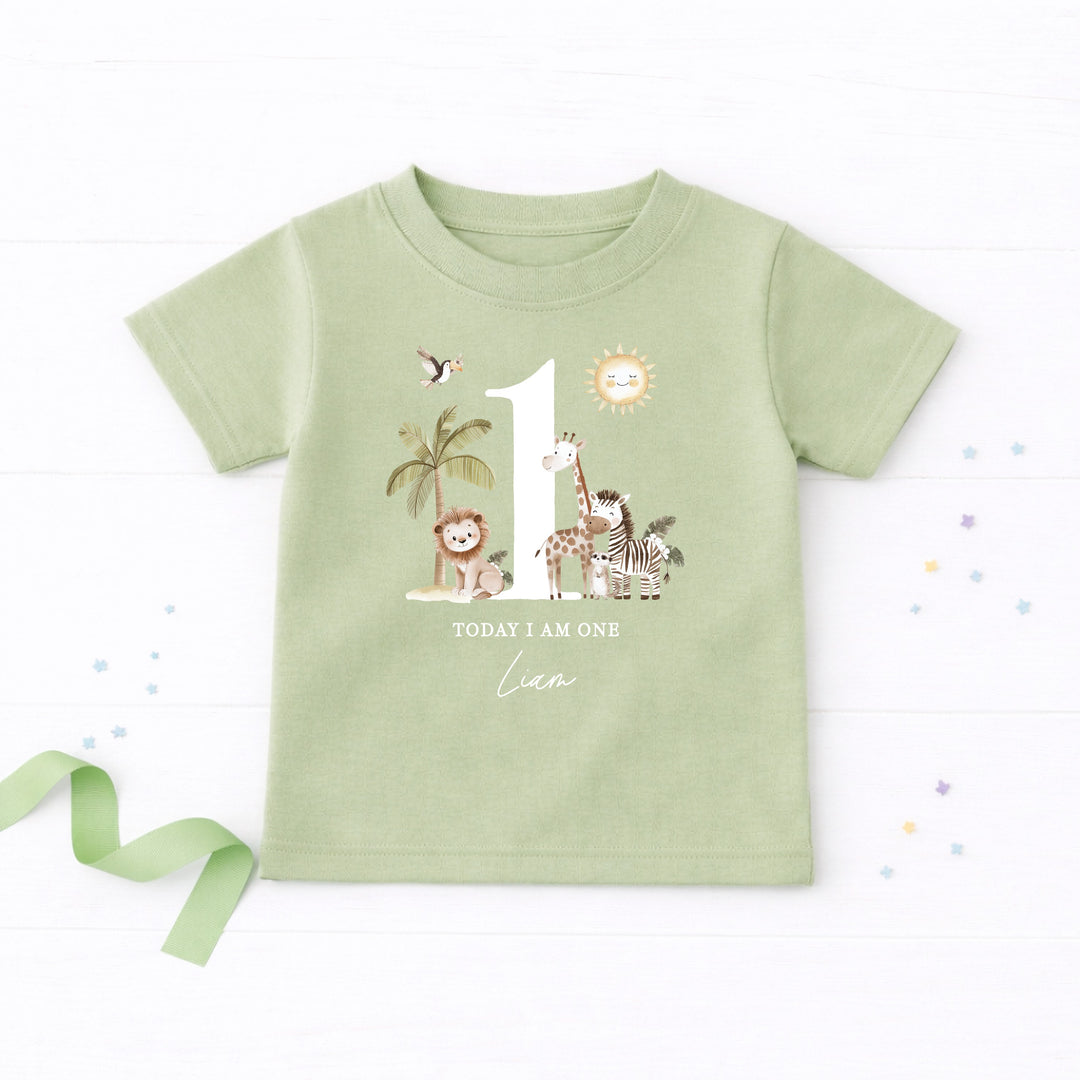 Personalised Safari Today I am One Birthday T-Shirt
