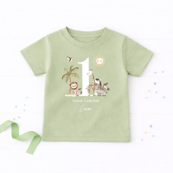 Personalised Safari Today I am One Birthday T-Shirt
