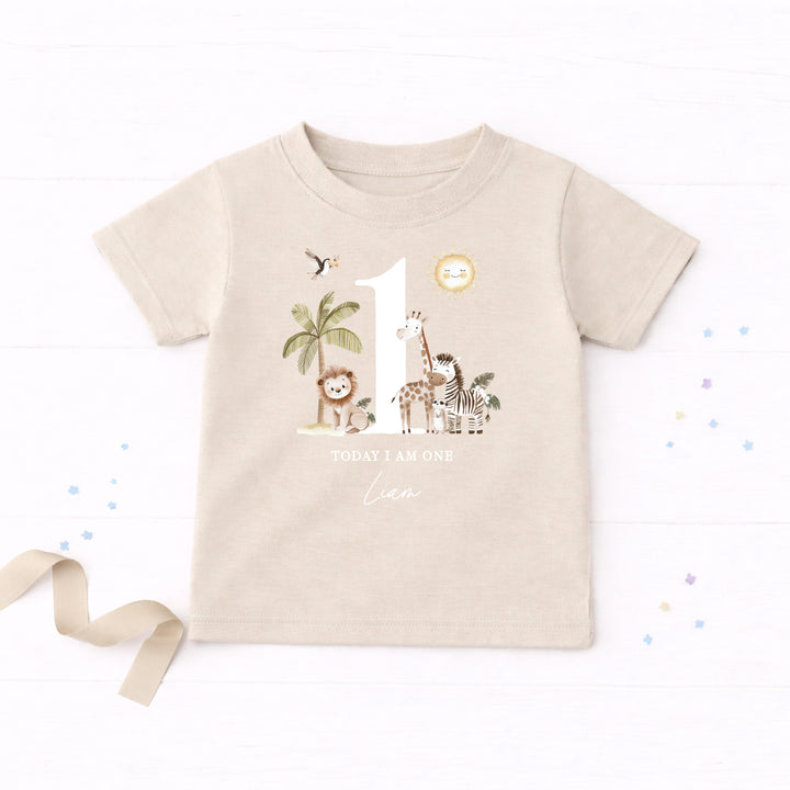 Personalised Safari Today I am One Birthday T-Shirt