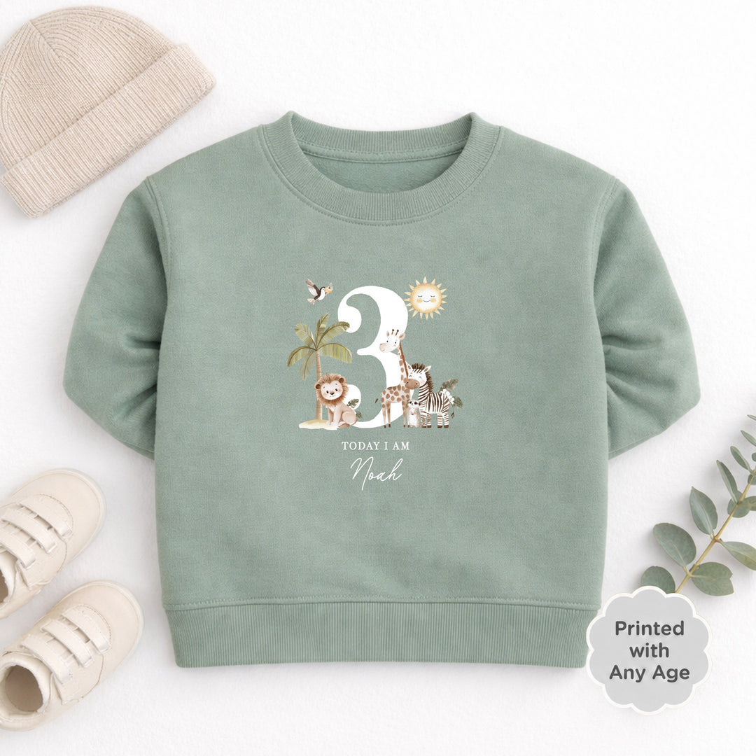 Personalised Safari Jungle Today I Am Any Age Birthday Jumper