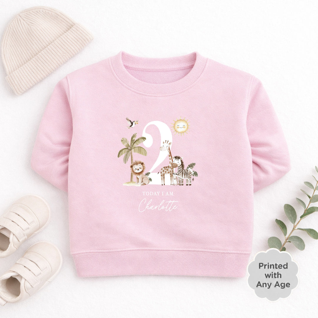 Personalised Safari Jungle Today I Am Any Age Birthday Jumper