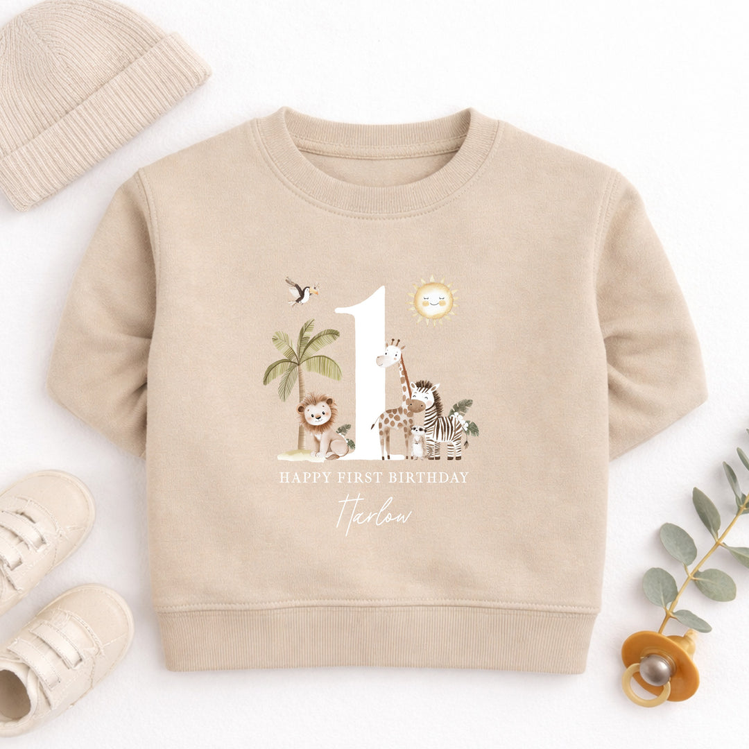 Personalised Safari Jungle Today I Am One First Birthday Jumper
