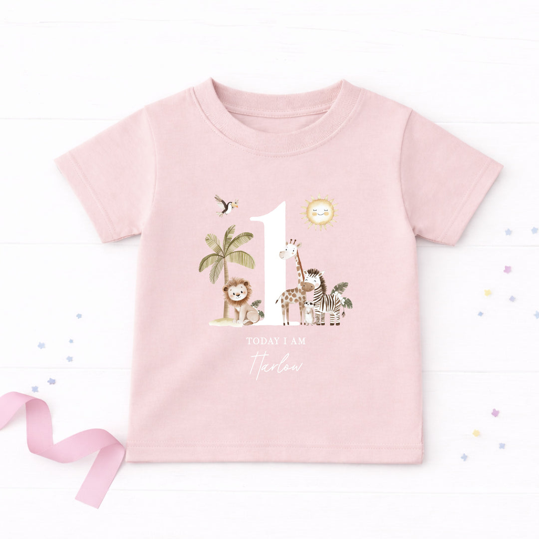 Personalised Safari Today I am One Birthday T-Shirt