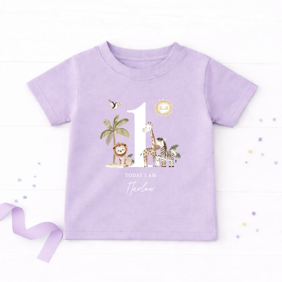 Personalised Safari Today I am One Birthday T-Shirt