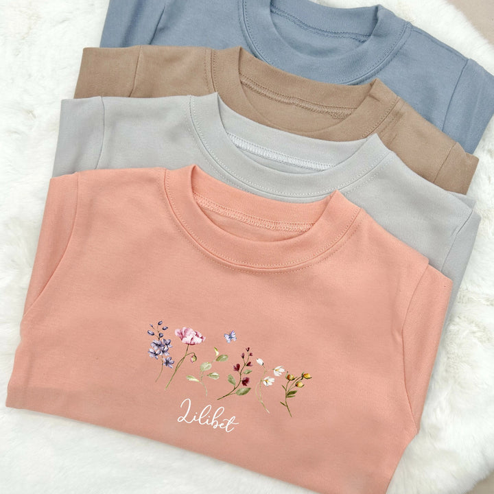 Wild Flower T-shirt | Peach Blue Brown Grey