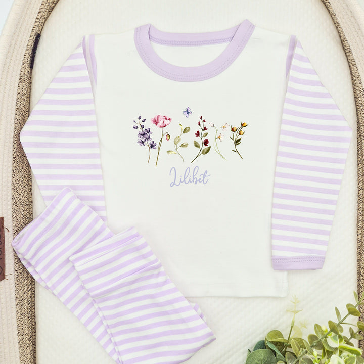 Personalised Wild Flower Pink/Lilac Stripe Pyjamas
