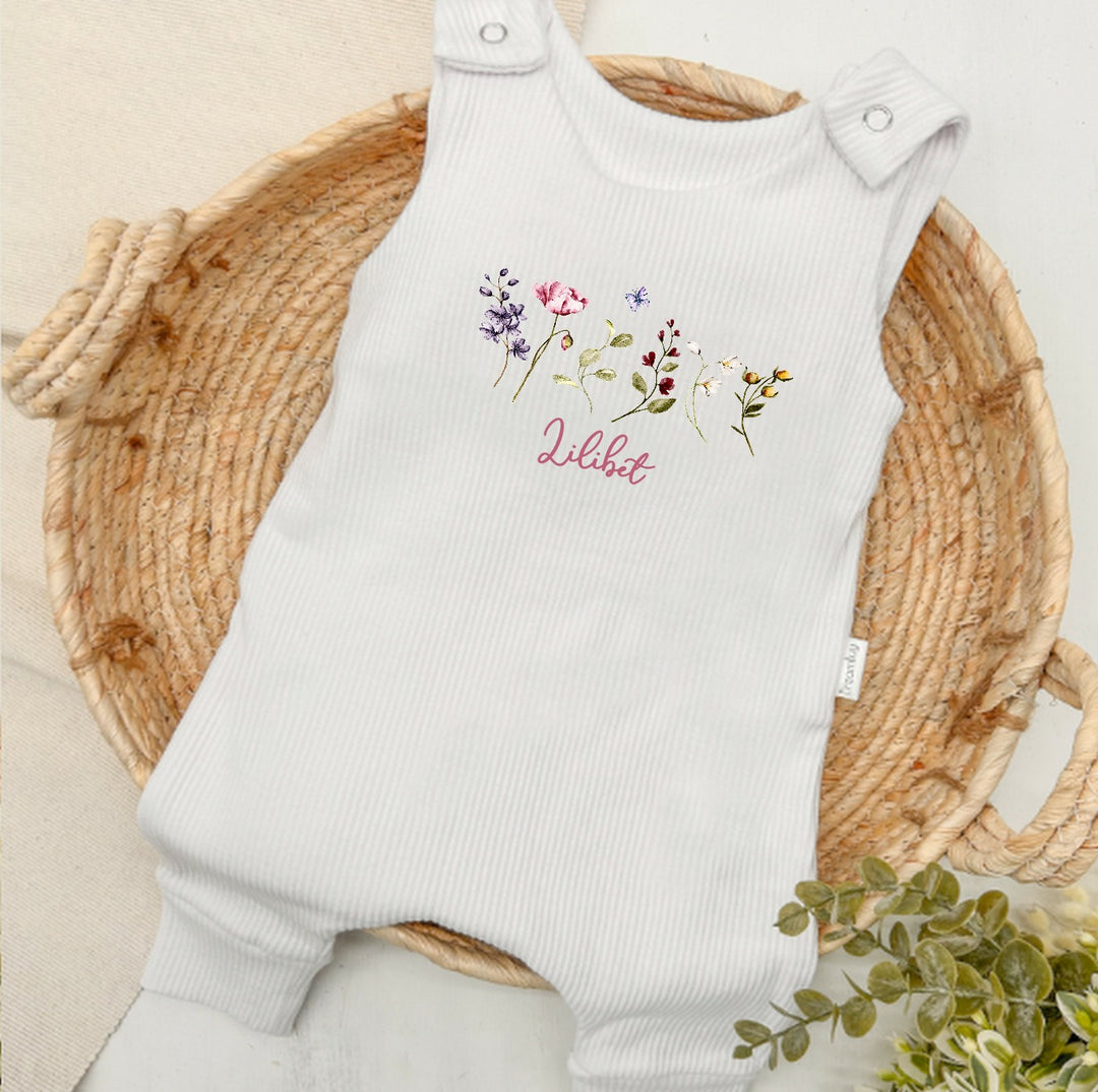 Personalised Wild Flower Ribbed Dungarees