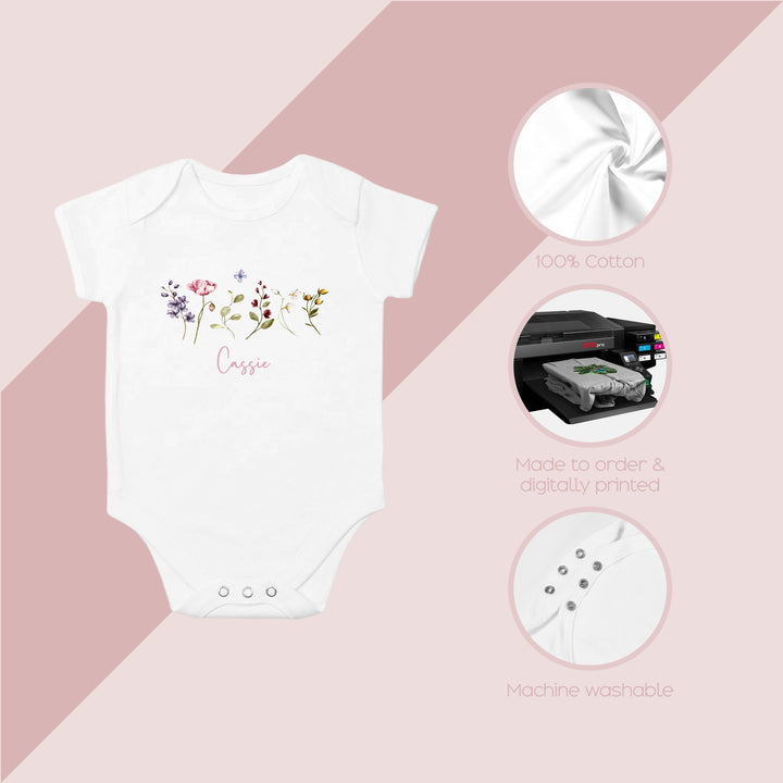 These baby vests and baby grows/sleepsuits are 100% Cotton and are made to order. They can be machine washed