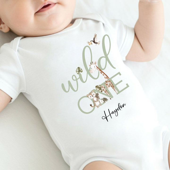 Personalised Sage Green Wild One First Birthday Vest