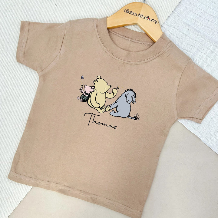 Classic Winnie the Pooh T-shirt | Peach Blue Brown Grey
