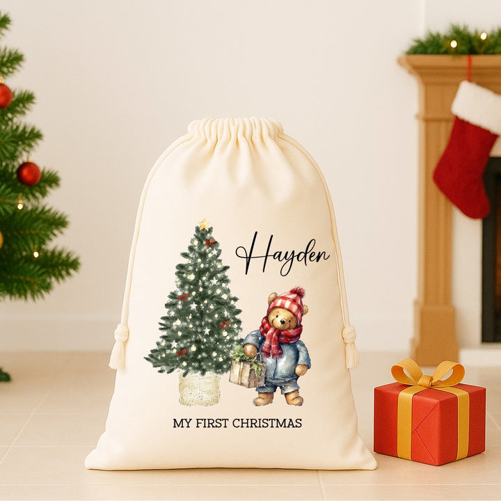 Personalised Pooh Bear Canvas Santa Sack