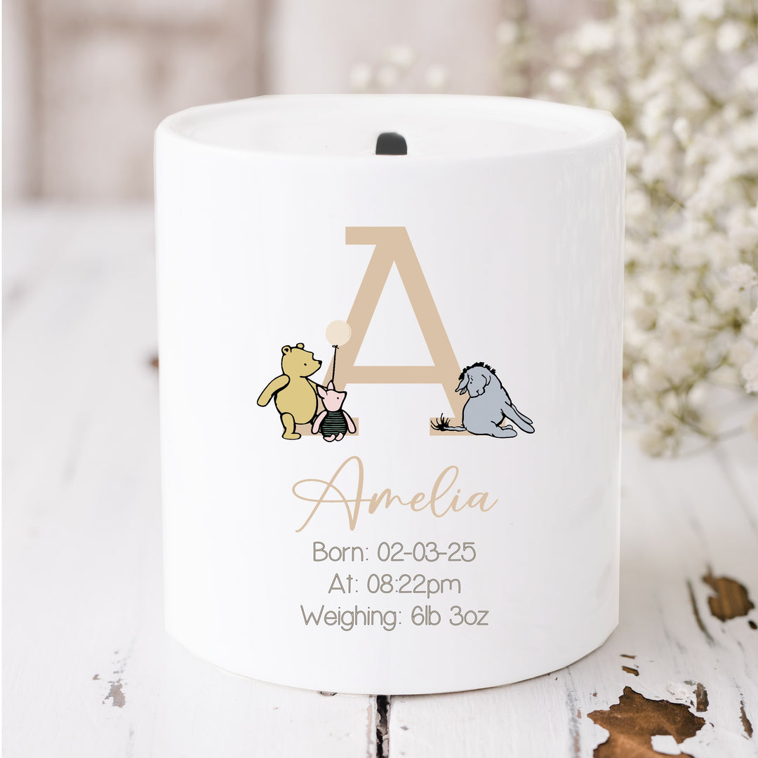 Personalised Beige Pooh Bear Ceramic Money Box