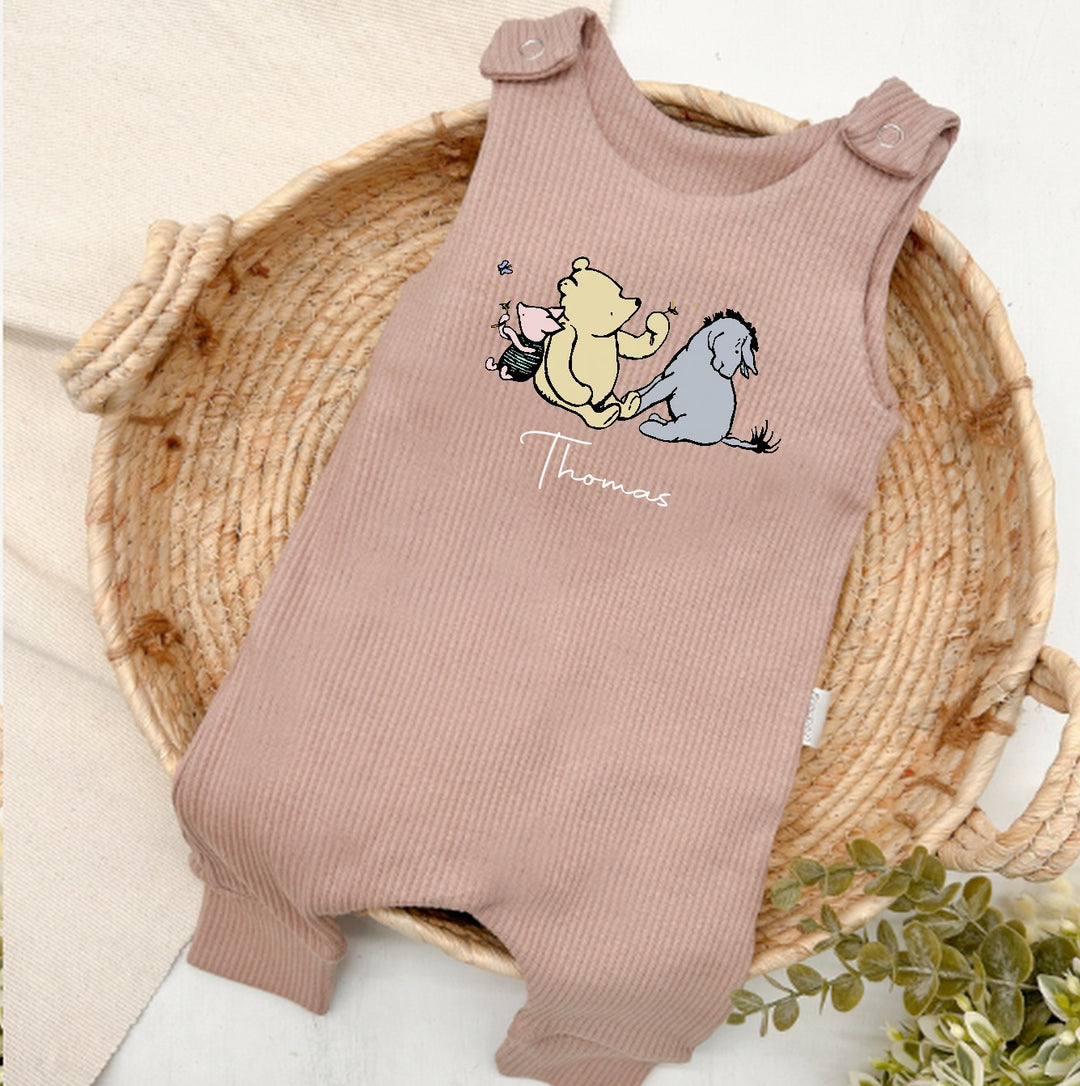Personalised Pooh Bear Ribbed Dungarees