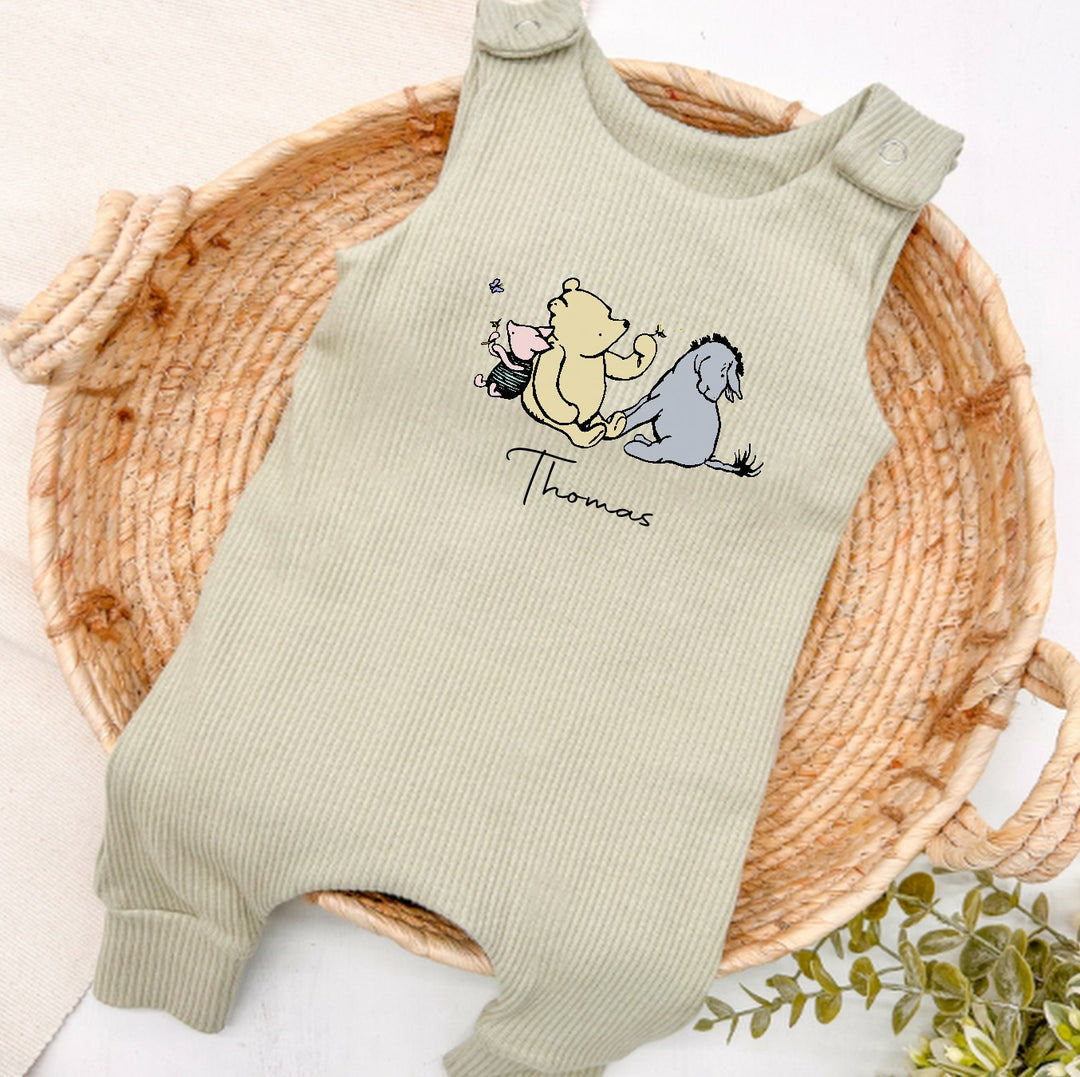 Personalised Pooh Bear Ribbed Dungarees
